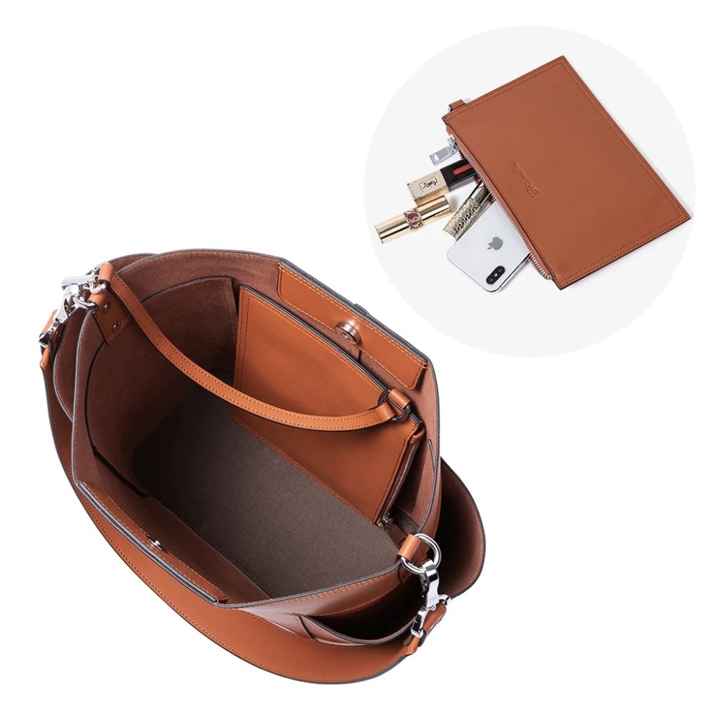 Bostanten Brown genuine leather clutch travel bag with wristlet attachable strap - Picture 12 of 12